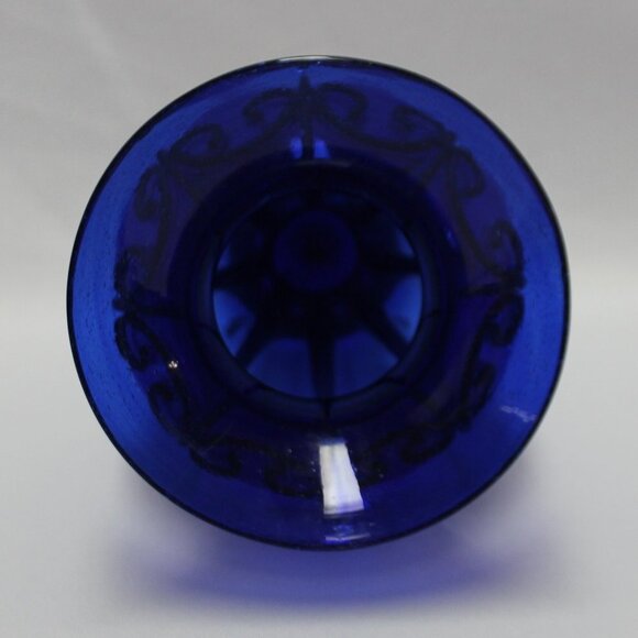 Vintage Cobalt Blue Hand Blown Caged Glass Vase - Picture 5 of 12
